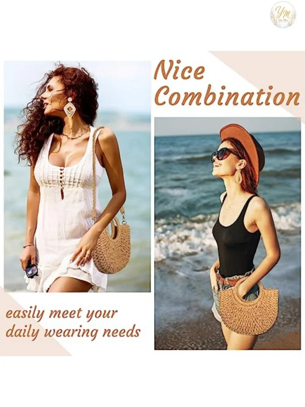 Woven Rattan Straw Clutch Purse with Earrings Set Boho Beach Vacation